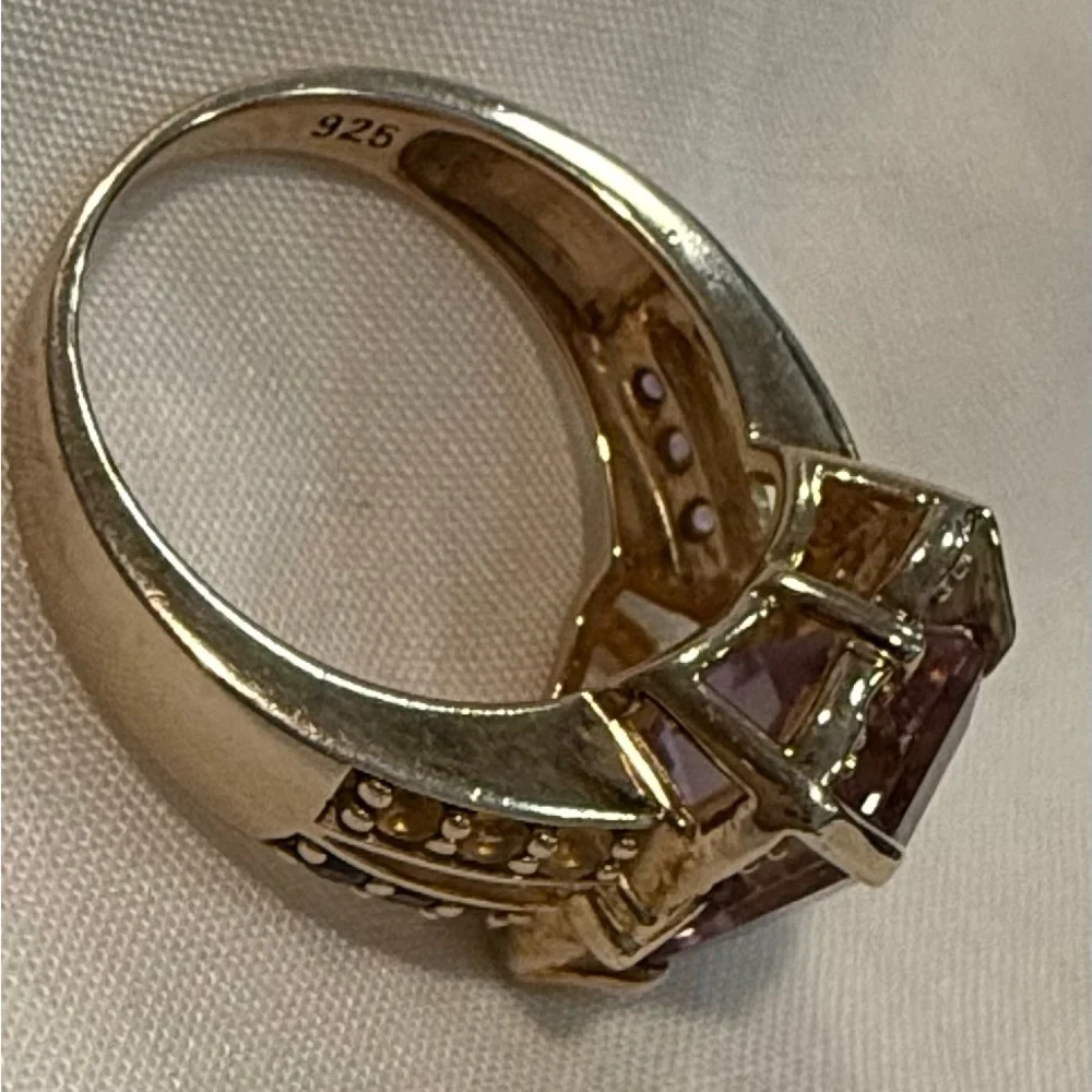 Ametrine vintage ring size 7.75-8? sterling silver w/ gold layer over 925 Estate - Picture 13 of 14